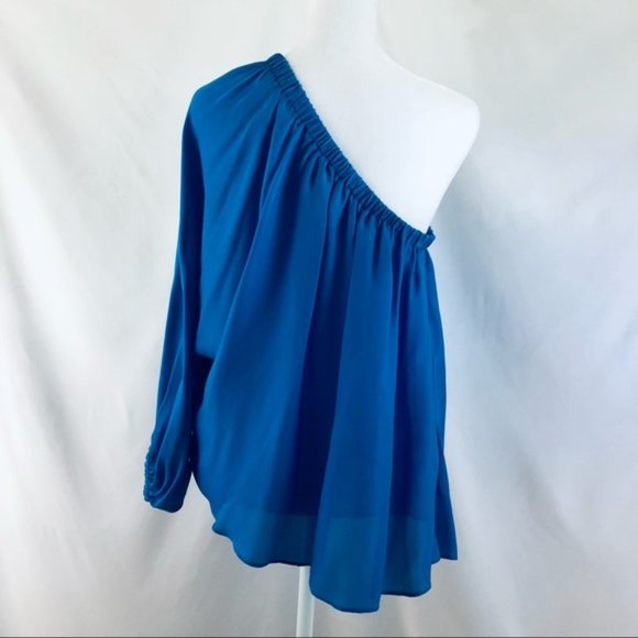 Madison Marcus Blue One Sleeve Pleated Blouse, XS - Picture 6 of 8
